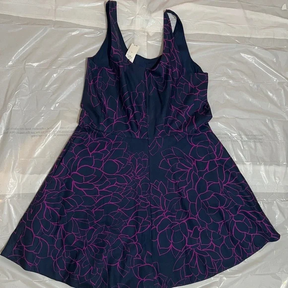 NWT GAP Floral Fit &Flare Dress In Navy Blue/ Fuchsia Purple Size 16 - Picture 6 of 12